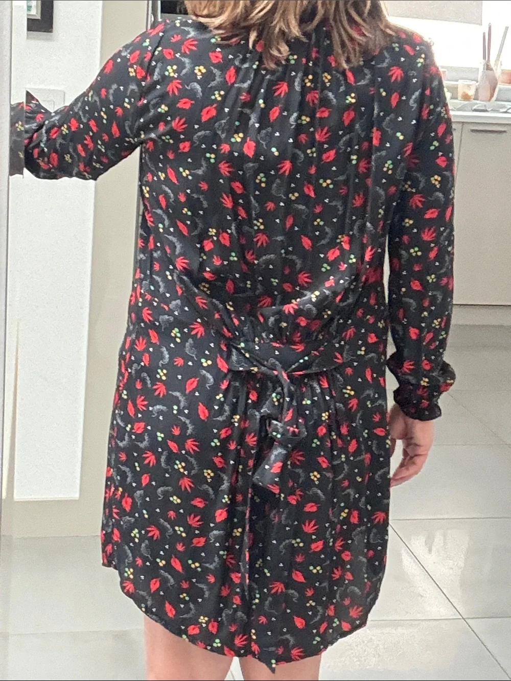 Zadig & Voltaire Black Long-Sleeve Shift Dress with Red Floral Print - Picture 4 of 12